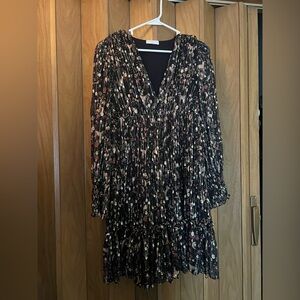 Sandro Paris Black Gold Sparkle Dress Moon Dog Floral Print